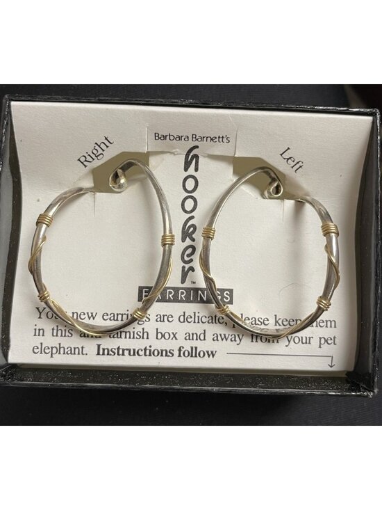 Barbara Barnett Jewelry - Vintage BARBARA BARNETT Sterling Silver Wire Wrapped Hoop HOOKER Earrings Signed